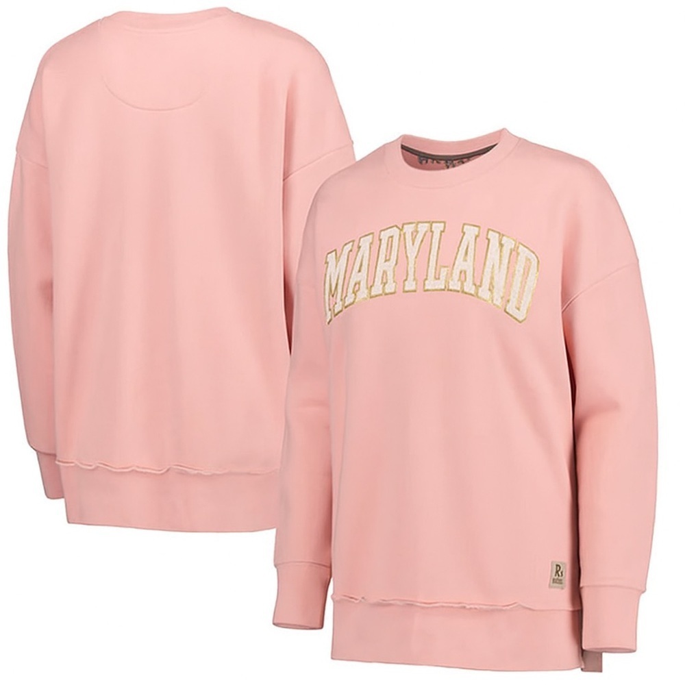 Pressbox Maryland Terps Pink Oversize Crewneck Sweatshirt University of Maryland